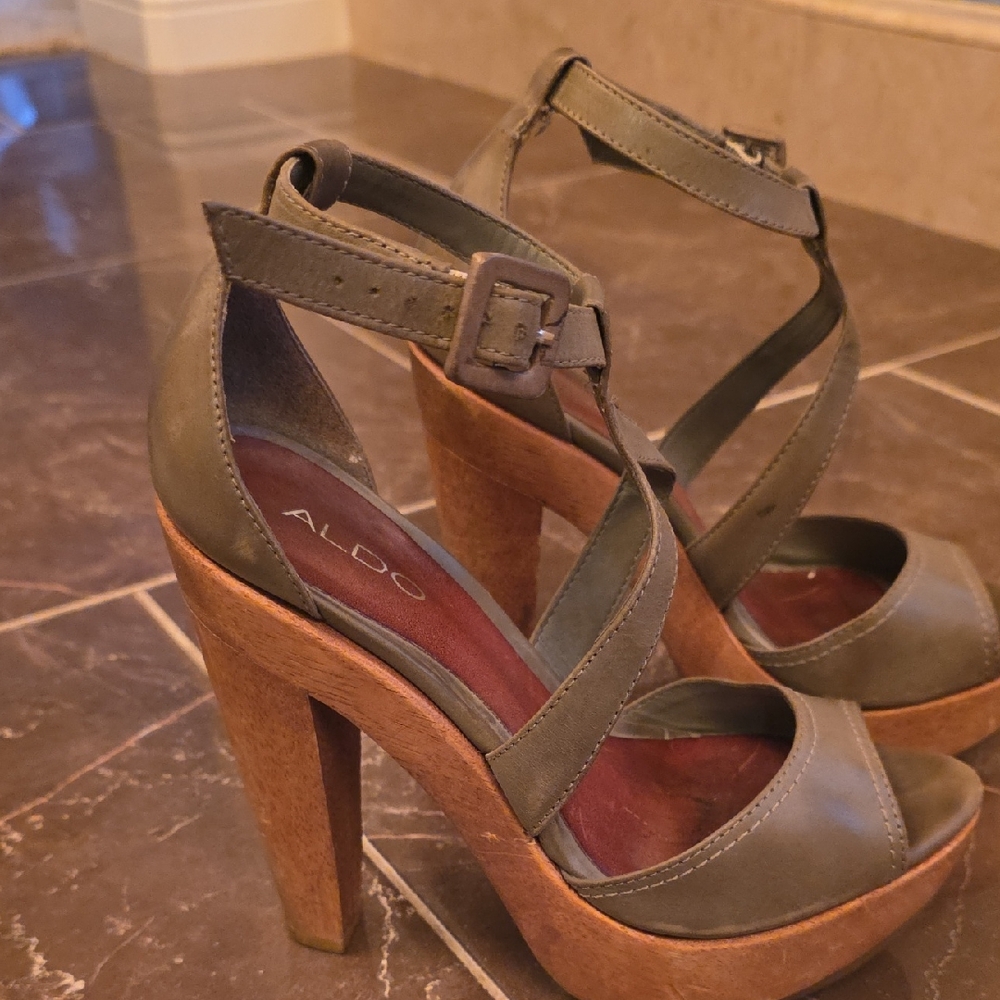 Aldo Olive Green Strappy Platform Heels